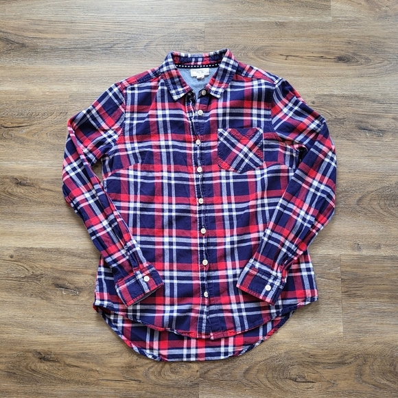Per Se Button Down Shirt Women Small Red Plaid Long Sleeve Collared Blouse Soft - Picture 2 of 9
